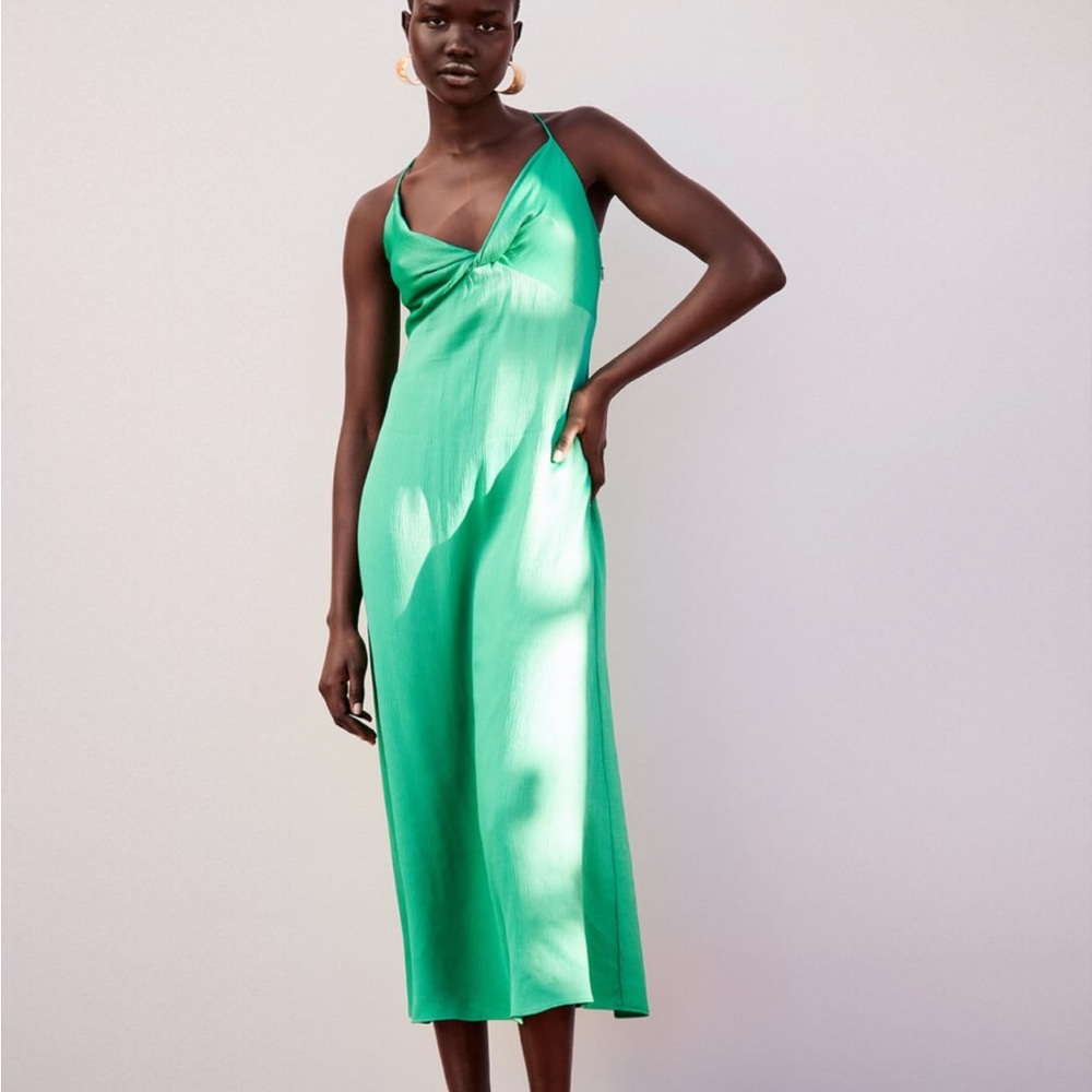 Zara Green Silky MIDI dress